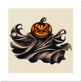 Vintage cloaked halloween pumpkin Posters and Art